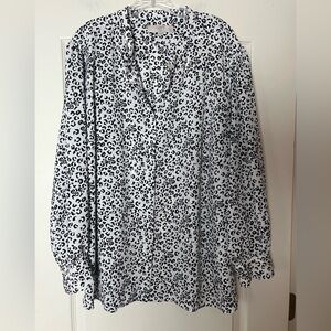 LOFT Plus Black and White Patterned Long Sleeve Blouse Women’s Size 24